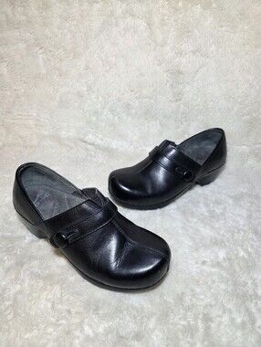 Dansko Black Leather Button Strap Comfort Clogs Shoes US 5.5-6 (EU 36)